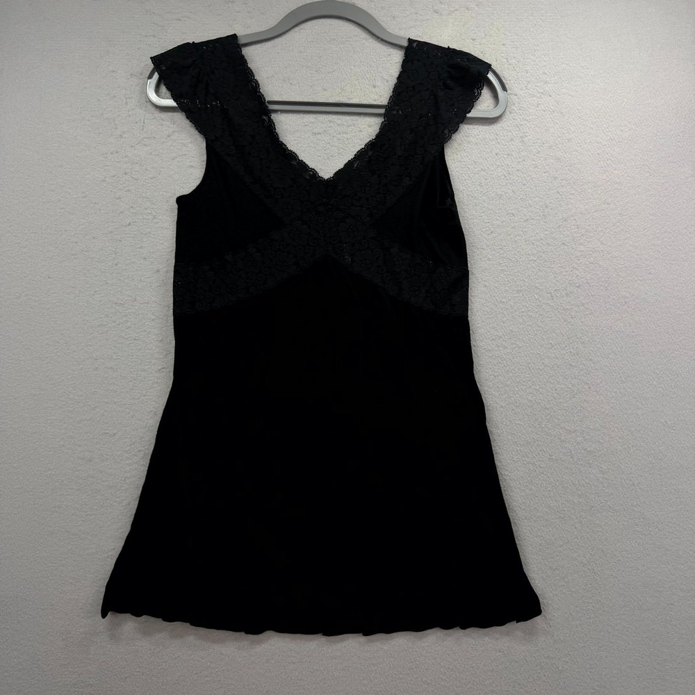 Free People Tunic Top Womens Small Black Sleeveless Intricate Lace Detail V-Neck